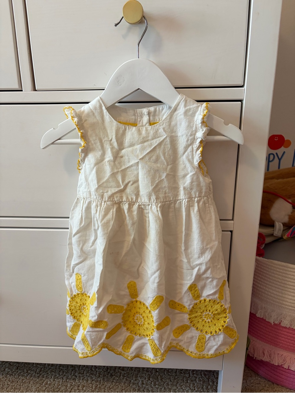 Boden Baby Girls Eyelet Sun Dress 18-24 Months Off White Yellow